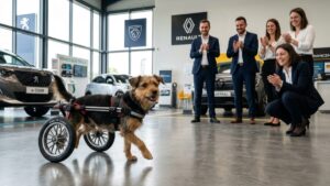 Paralyzed after accident, this dog receives an incredible gift from Mercedes-Benz to help her walk again